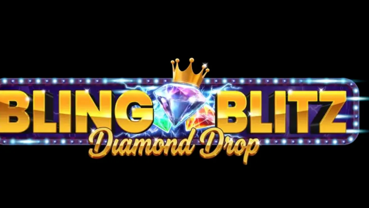 หน้าจอเกมสล็อต Bling Blitz Diamond Drop แสดงสัญลักษณ์เพชรและเหรียญทอง
