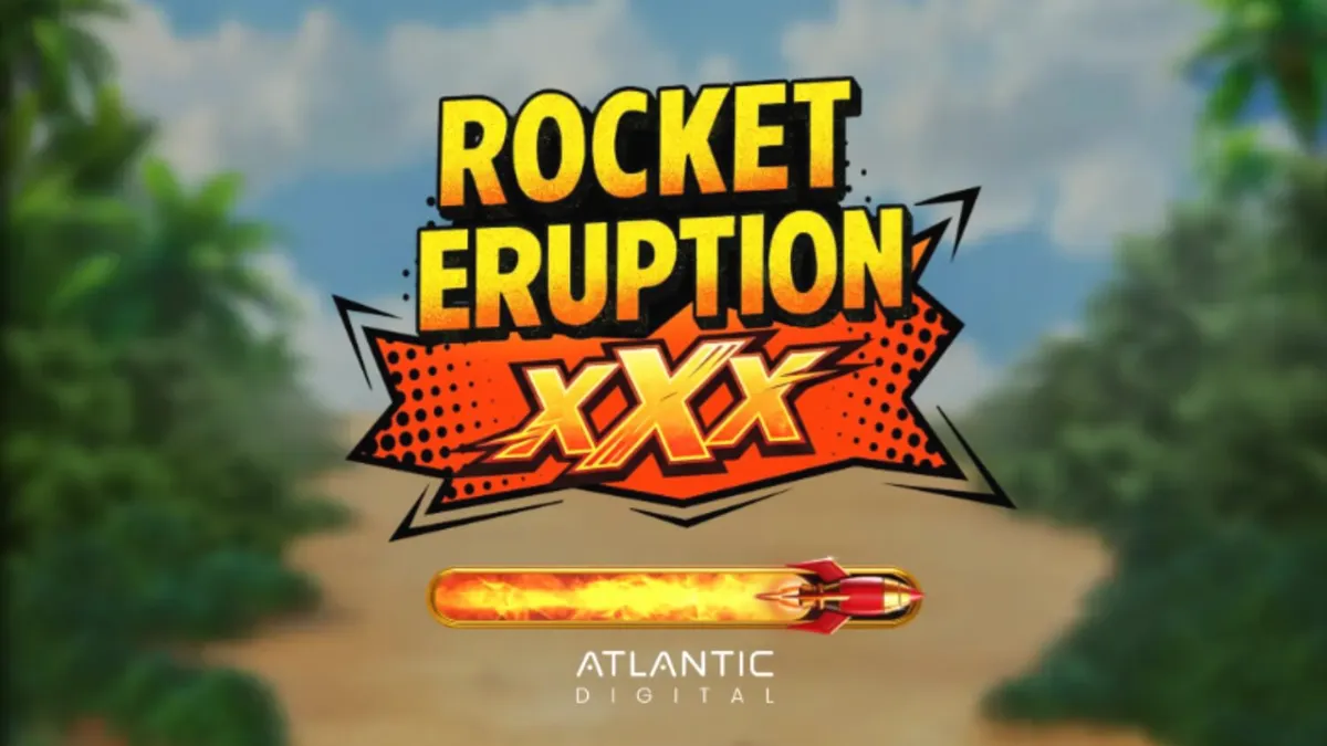 ภาพกราฟิกธีมภูเขาไฟและจรวดในเกมสล็อต Rocket Eruption XXX