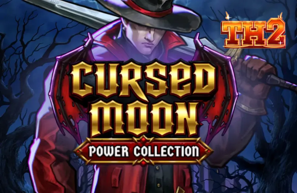 นักล่าในชุดสีแดงชาดกำลังต่อสู้กับสัตว์ประหลาดในเกมสล็อต Cursed Moon Power Collection